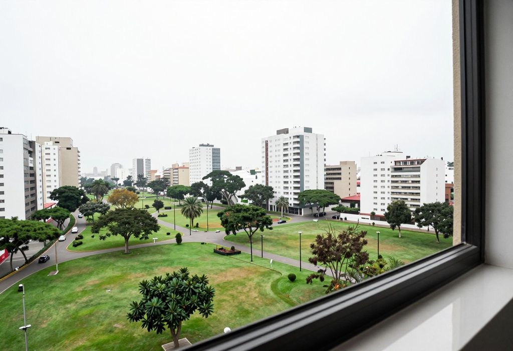 Vista desde el séptimo piso sobre los jardines y los árboles del Campo de Marte