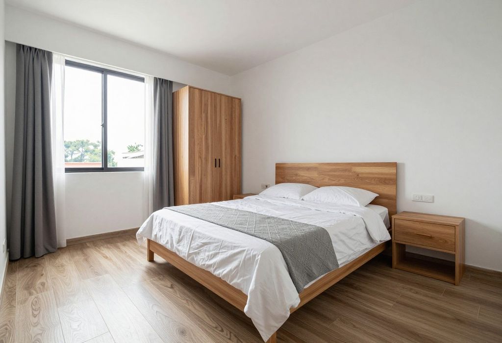 Dormitorio principal con ventana y clóset de madera